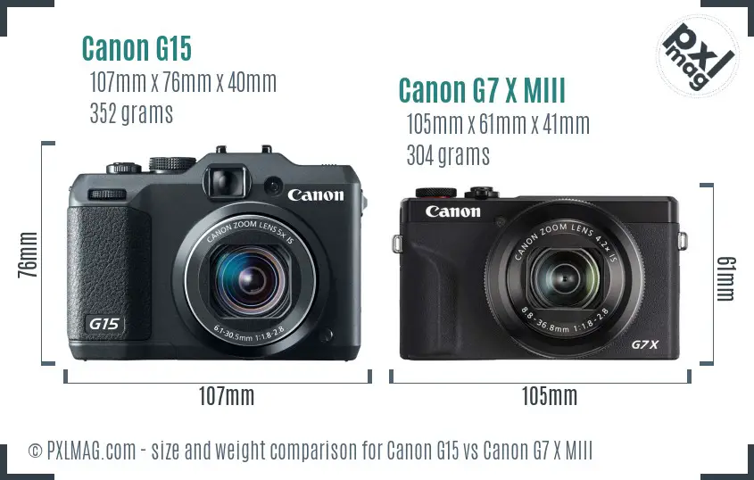 Canon G15 vs Canon G7 X MIII size comparison