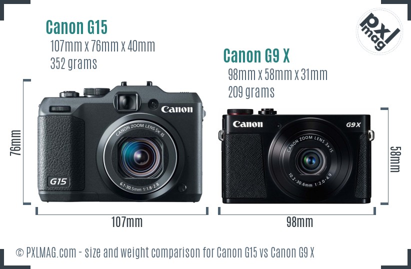 Canon G15 vs Canon G9 X size comparison Canon G15 vs Canon G9 X size comparison