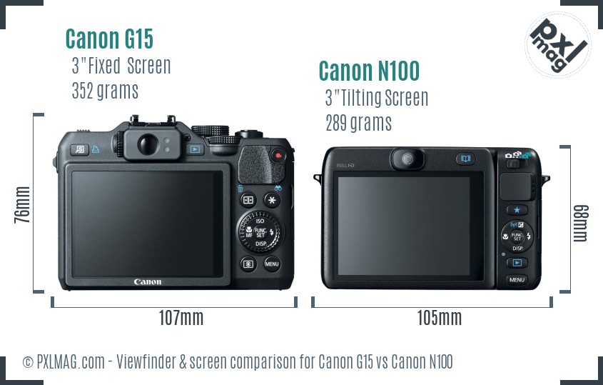 Canon G15 vs Canon N100 Screen and Viewfinder comparison