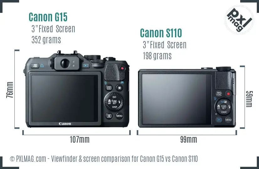 Canon G15 vs Canon S110 Screen and Viewfinder comparison