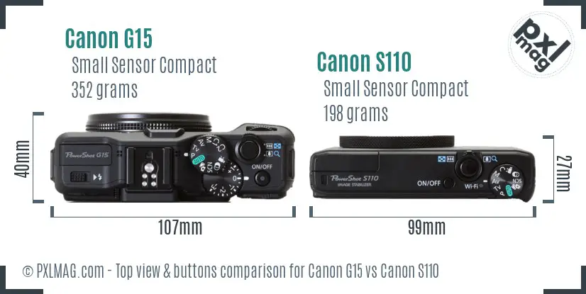 Canon G15 vs Canon S110 top view buttons comparison