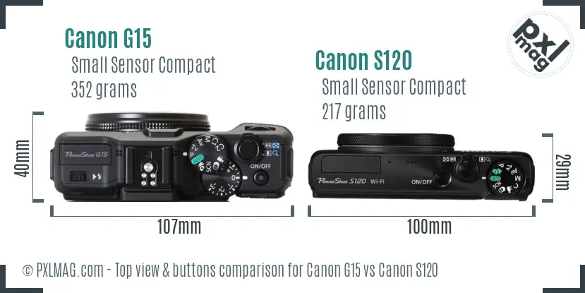 Canon G15 vs Canon S120 top view buttons comparison