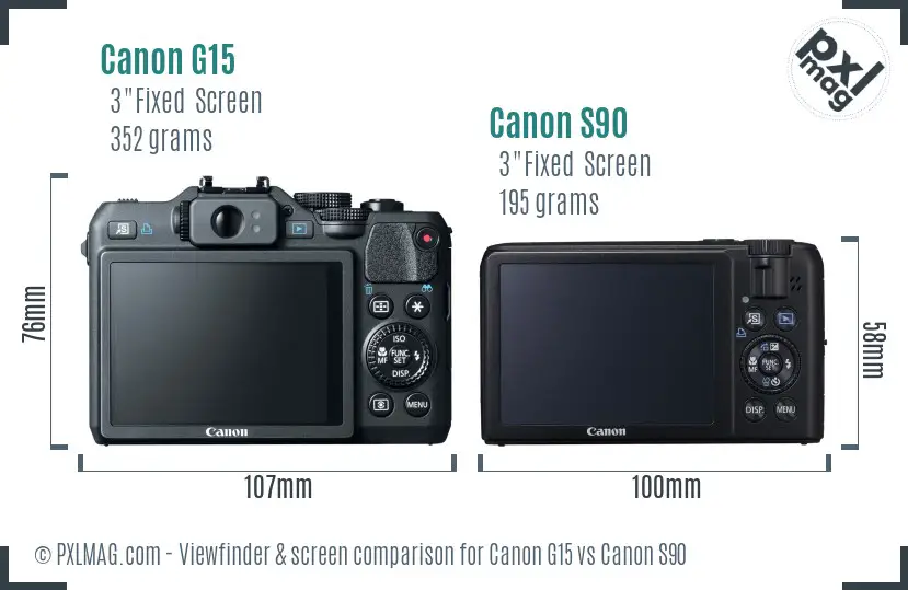 Canon G15 vs Canon S90 Screen and Viewfinder comparison Canon G15 vs Canon S90 Screen and Viewfinder comparison