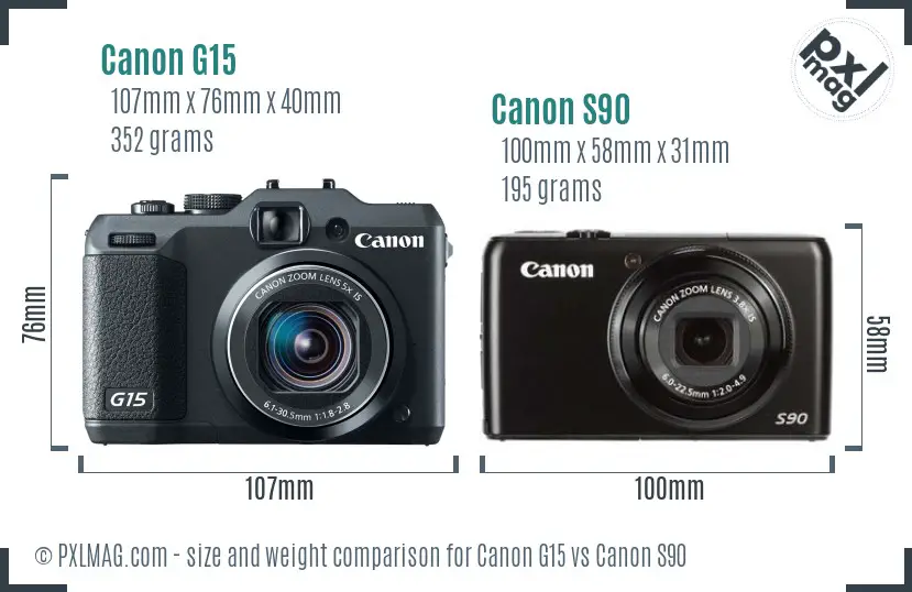 Canon G15 vs Canon S90 size comparison Canon G15 vs Canon S90 size comparison