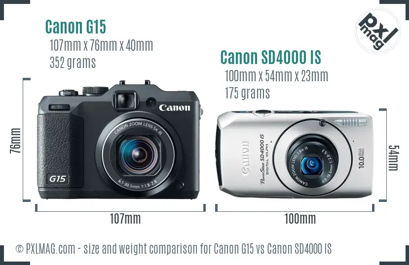 Canon G15 vs Canon SD4000 IS size comparison
