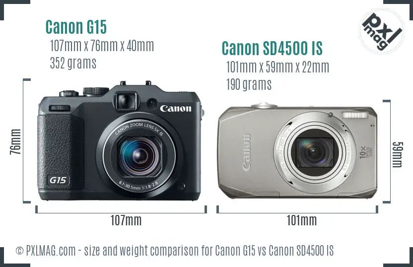 Canon G15 vs Canon SD4500 IS size comparison Canon G15 vs Canon SD4500 IS size comparison