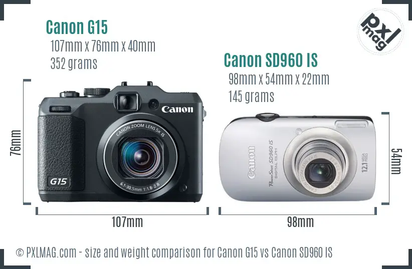 Canon G15 vs Canon SD960 IS size comparison