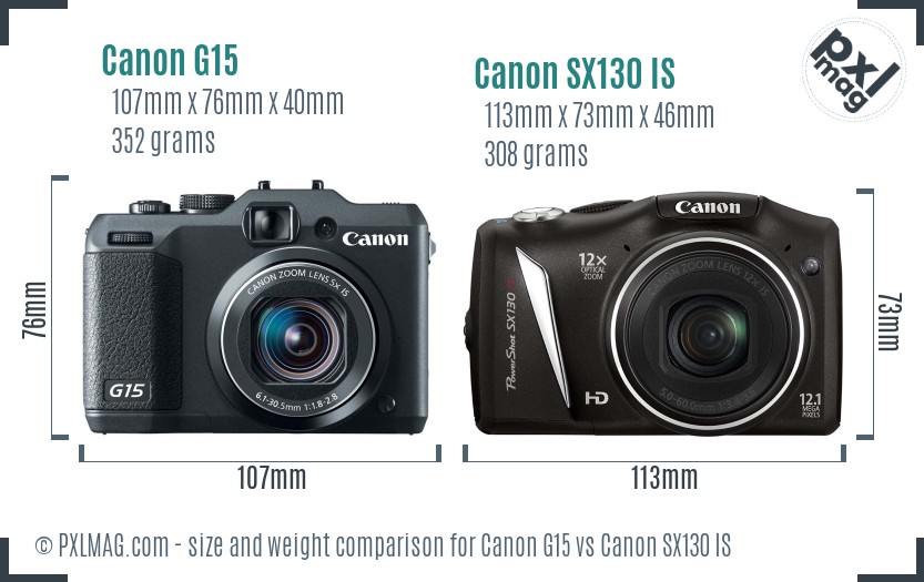 Canon G15 vs Canon SX130 IS size comparison Canon G15 vs Canon SX130 IS size comparison