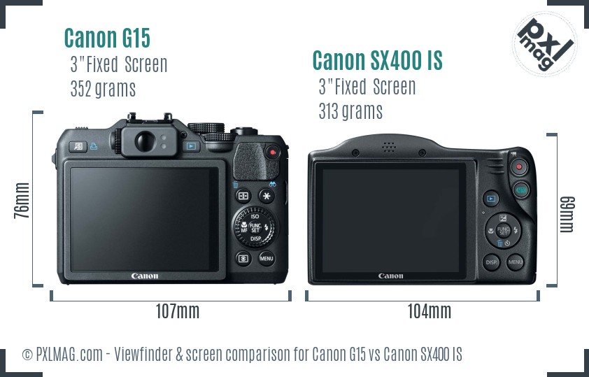 Canon G15 vs Canon SX400 IS Screen and Viewfinder comparison