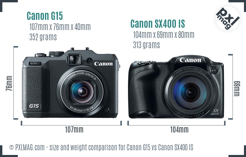Canon G15 vs Canon SX400 IS size comparison