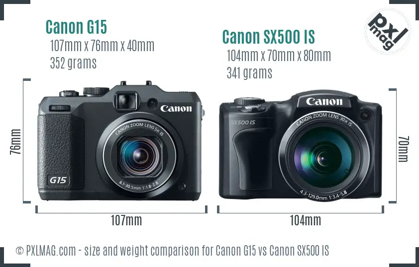 Canon G15 vs Canon SX500 IS size comparison Canon G15 vs Canon SX500 IS size comparison