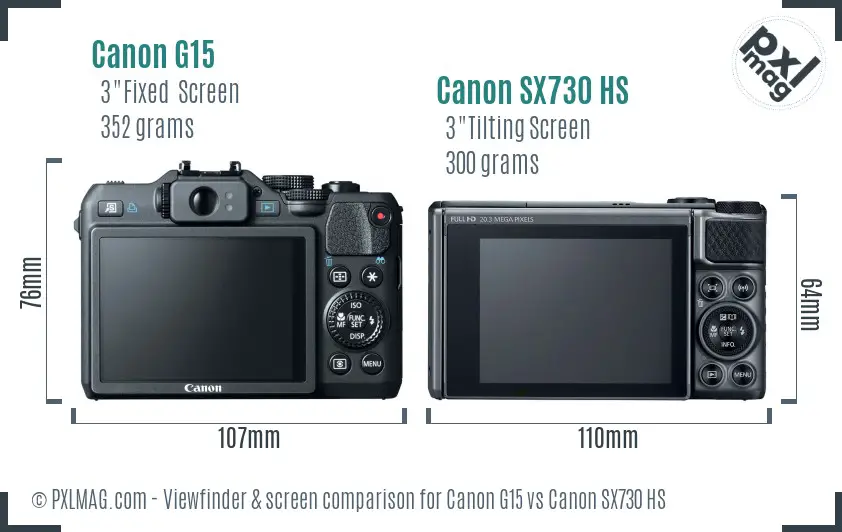 Canon G15 vs Canon SX730 HS Screen and Viewfinder comparison