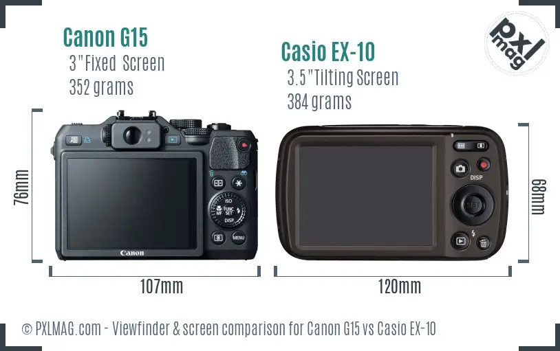 Canon G15 vs Casio EX-10 Screen and Viewfinder comparison