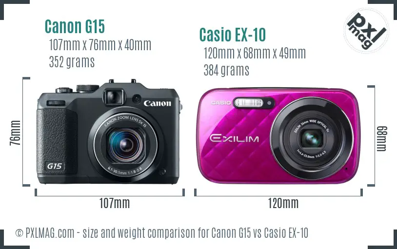Canon G15 vs Casio EX-10 size comparison
