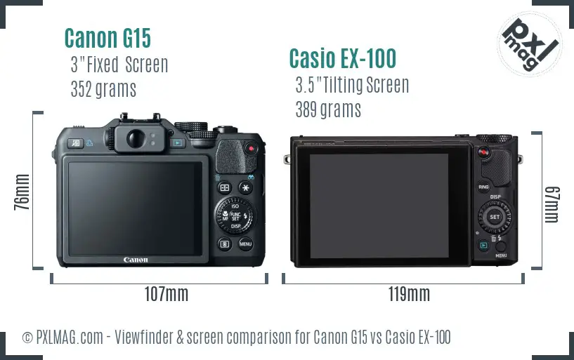 Canon G15 vs Casio EX-100 Screen and Viewfinder comparison