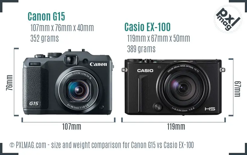 Canon G15 vs Casio EX-100 size comparison