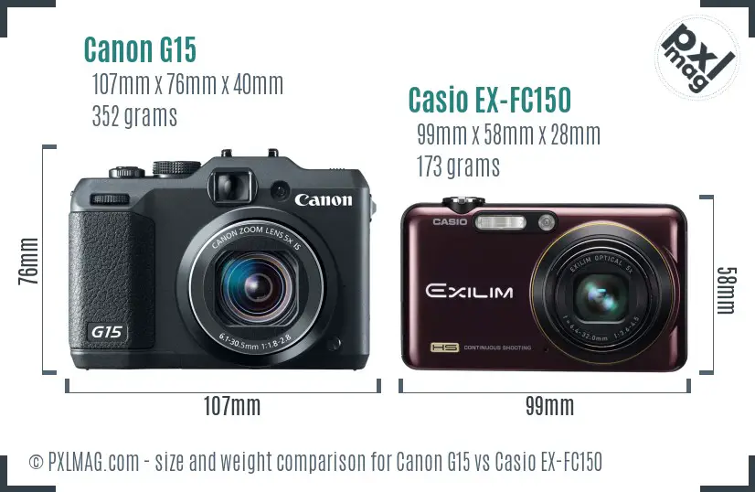 Canon G15 vs Casio EX-FC150 size comparison Canon G15 vs Casio EX-FC150 size comparison