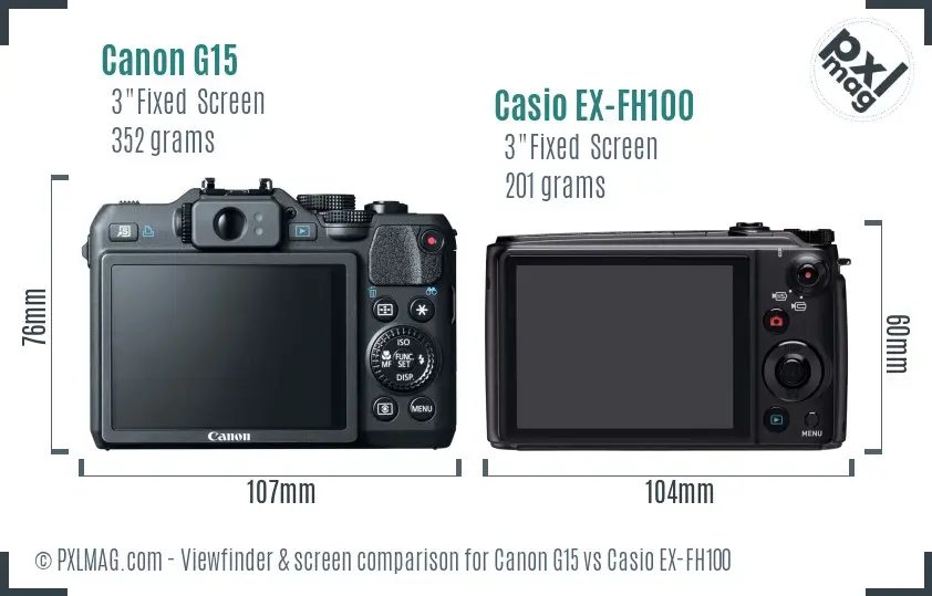 Canon G15 vs Casio EX-FH100 Screen and Viewfinder comparison