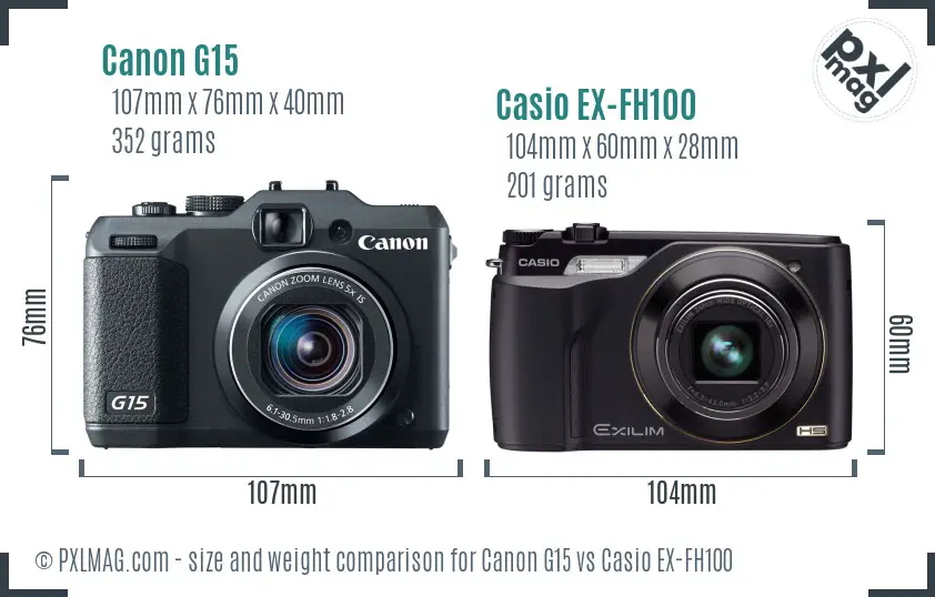Canon G15 vs Casio EX-FH100 size comparison