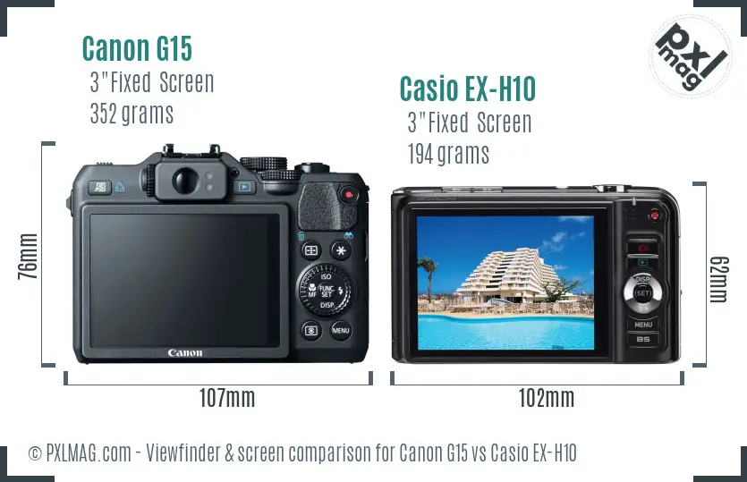 Canon G15 vs Casio EX-H10 Screen and Viewfinder comparison Canon G15 vs Casio EX-H10 Screen and Viewfinder comparison