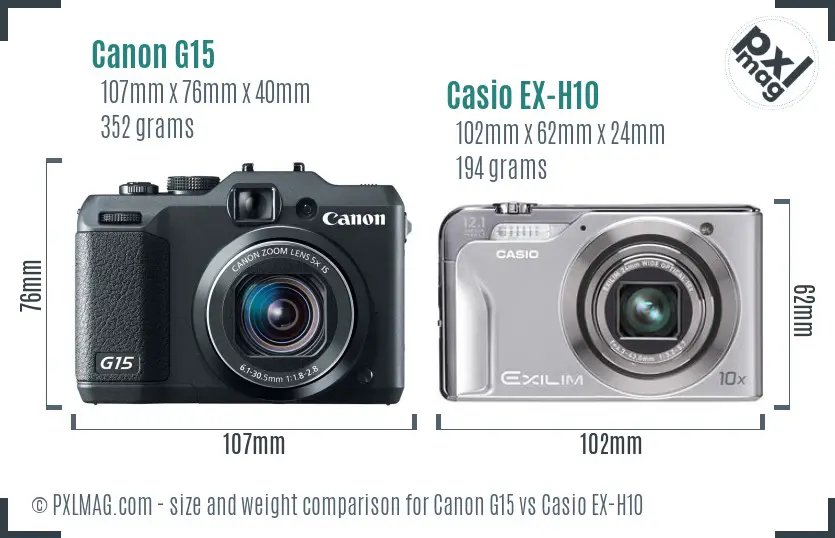 Canon G15 vs Casio EX-H10 size comparison Canon G15 vs Casio EX-H10 size comparison