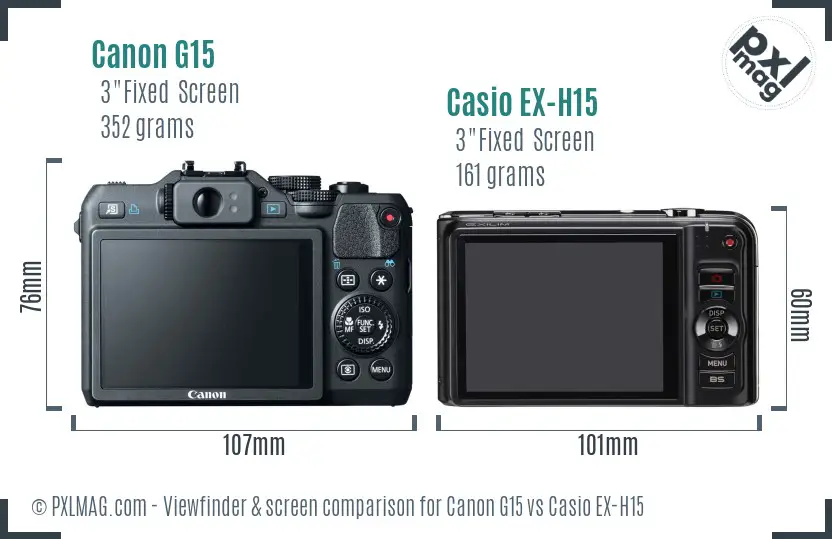 Canon G15 vs Casio EX-H15 Screen and Viewfinder comparison