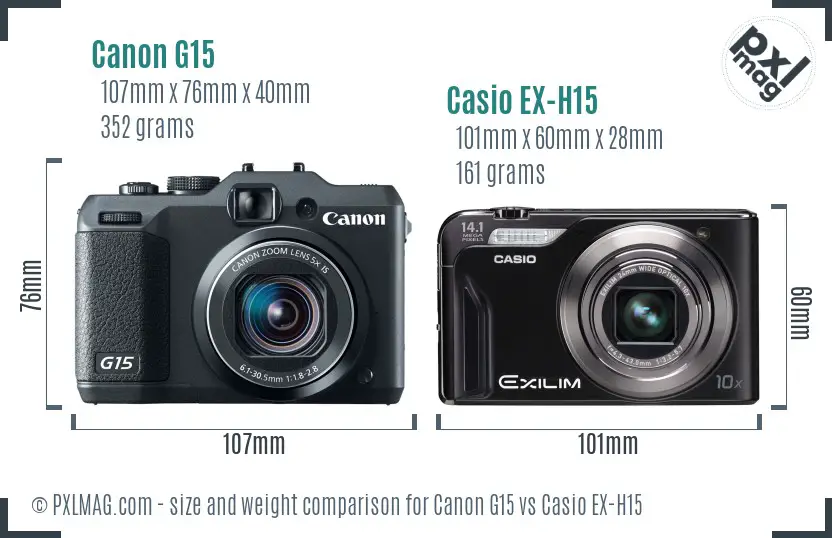 Canon G15 vs Casio EX-H15 size comparison