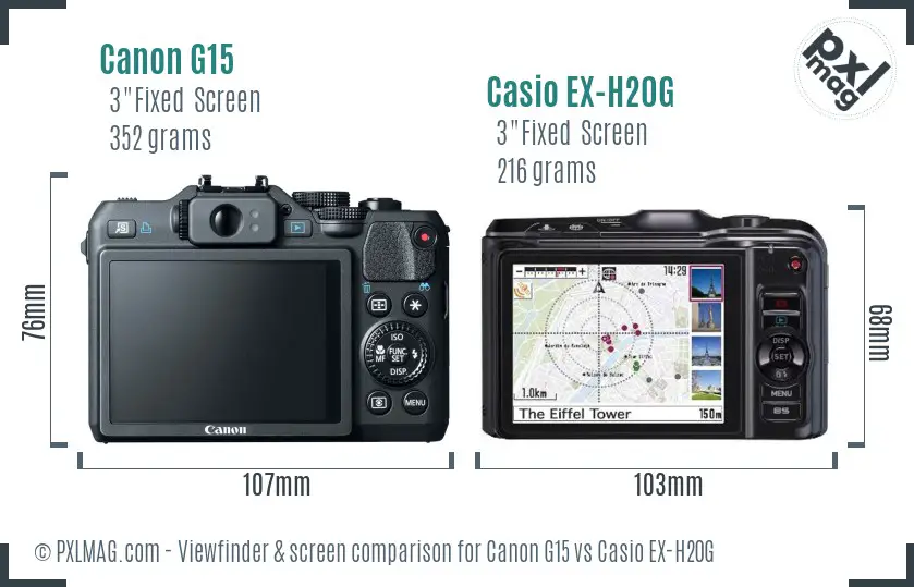 Canon G15 vs Casio EX-H20G Screen and Viewfinder comparison