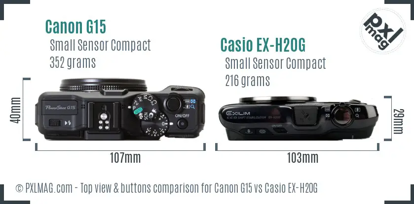 Canon G15 vs Casio EX-H20G top view buttons comparison