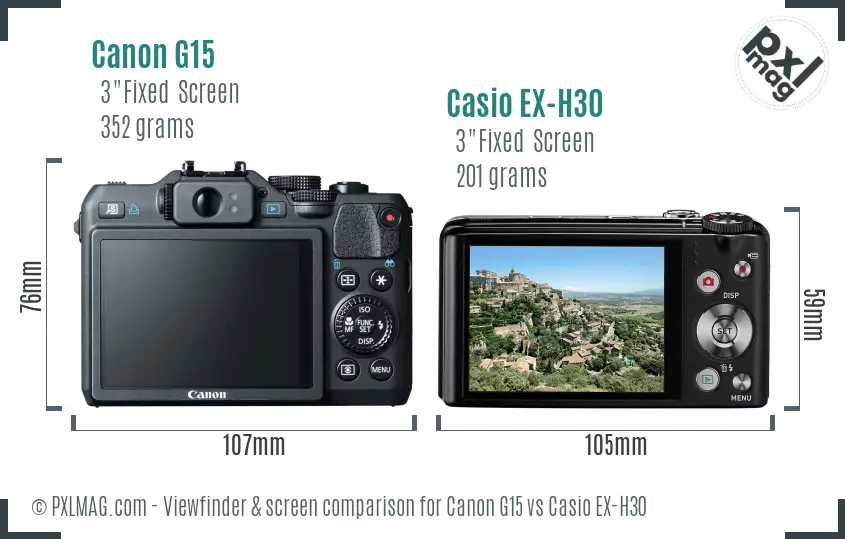 Canon G15 vs Casio EX-H30 Screen and Viewfinder comparison