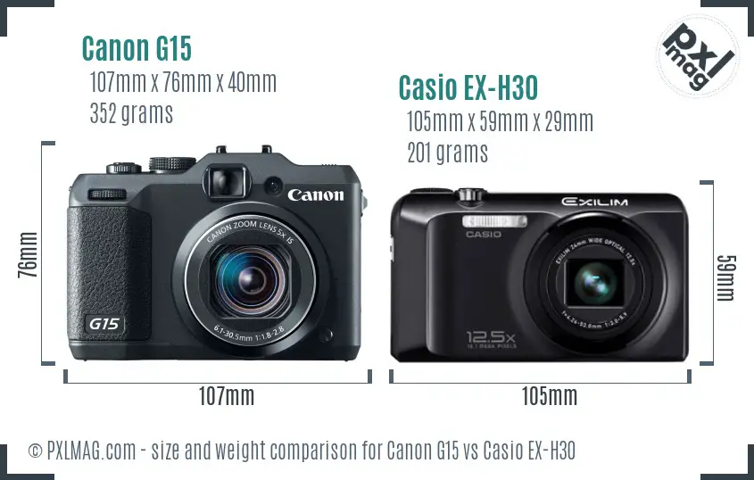 Canon G15 vs Casio EX-H30 size comparison