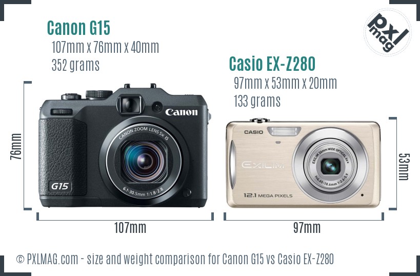 Canon G15 vs Casio EX-Z280 size comparison