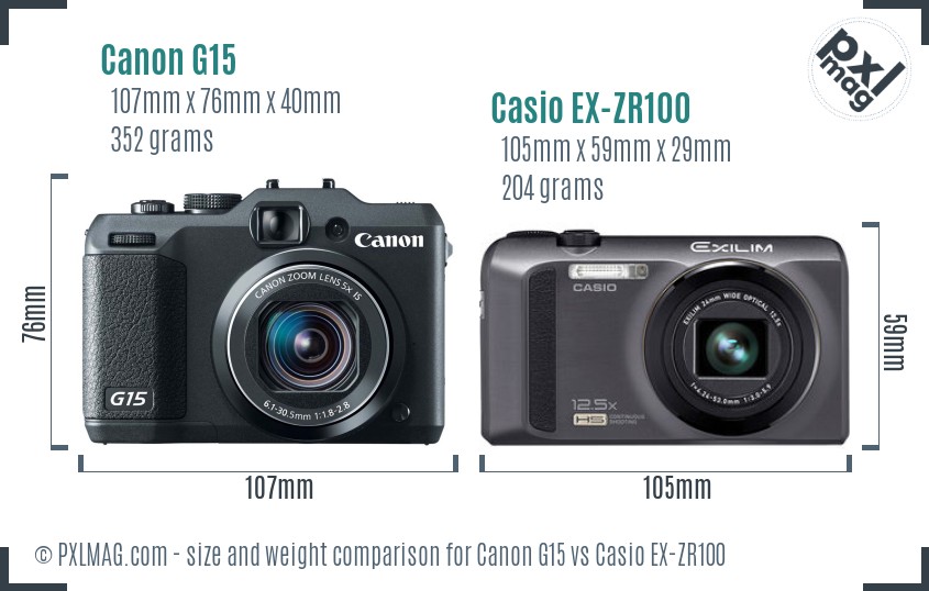 Canon G15 vs Casio EX-ZR100 size comparison Canon G15 vs Casio EX-ZR100 size comparison