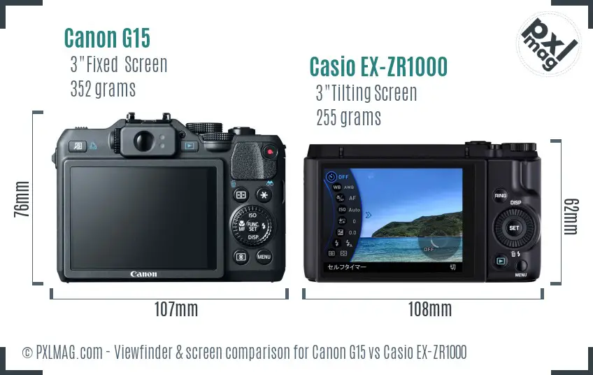 Canon G15 vs Casio EX-ZR1000 Screen and Viewfinder comparison