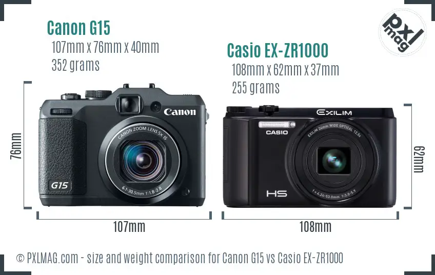 Canon G15 vs Casio EX-ZR1000 size comparison