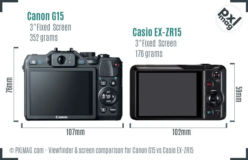 Canon G15 vs Casio EX-ZR15 Screen and Viewfinder comparison