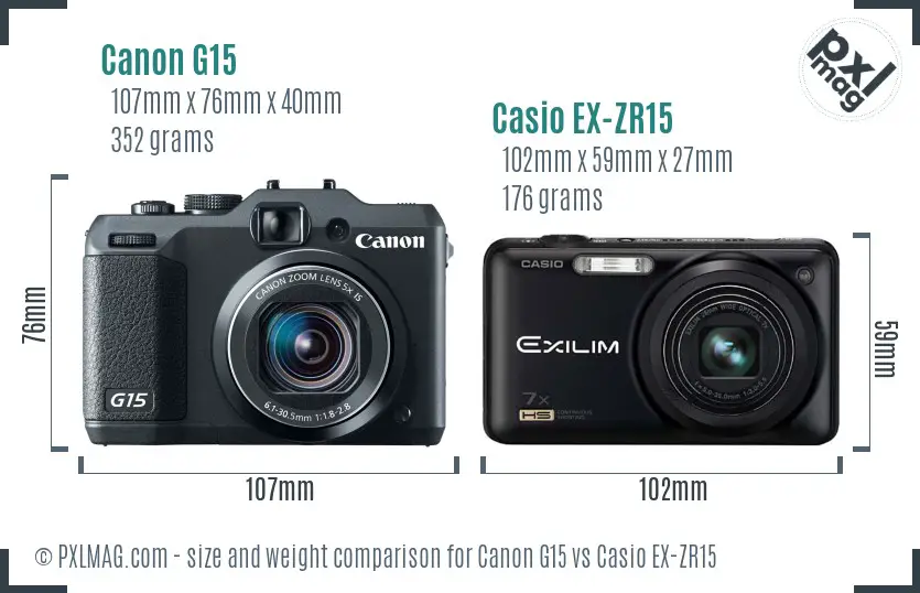 Canon G15 vs Casio EX-ZR15 size comparison
