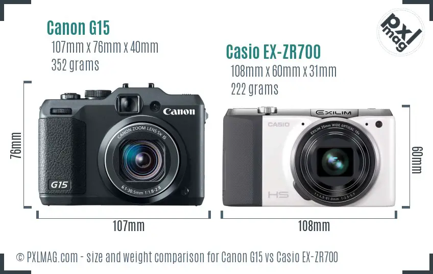 Canon G15 vs Casio EX-ZR700 size comparison