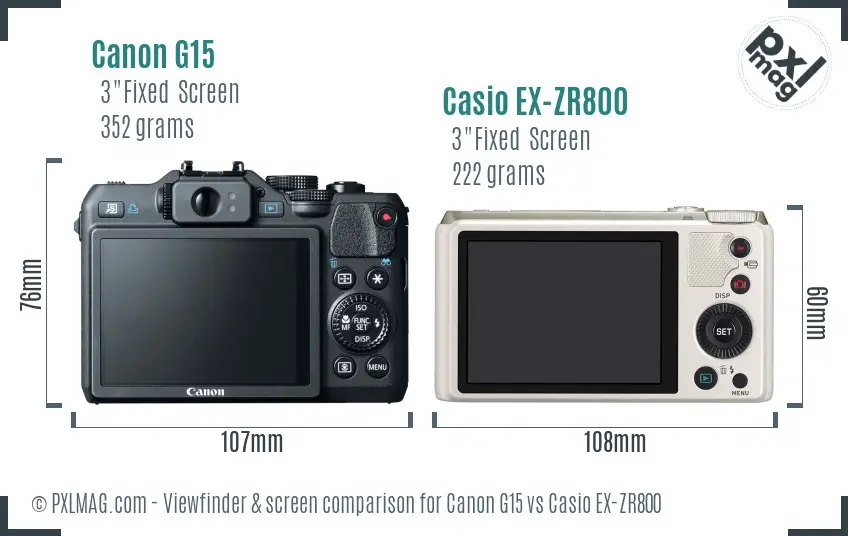 Canon G15 vs Casio EX-ZR800 Screen and Viewfinder comparison Canon G15 vs Casio EX-ZR800 Screen and Viewfinder comparison