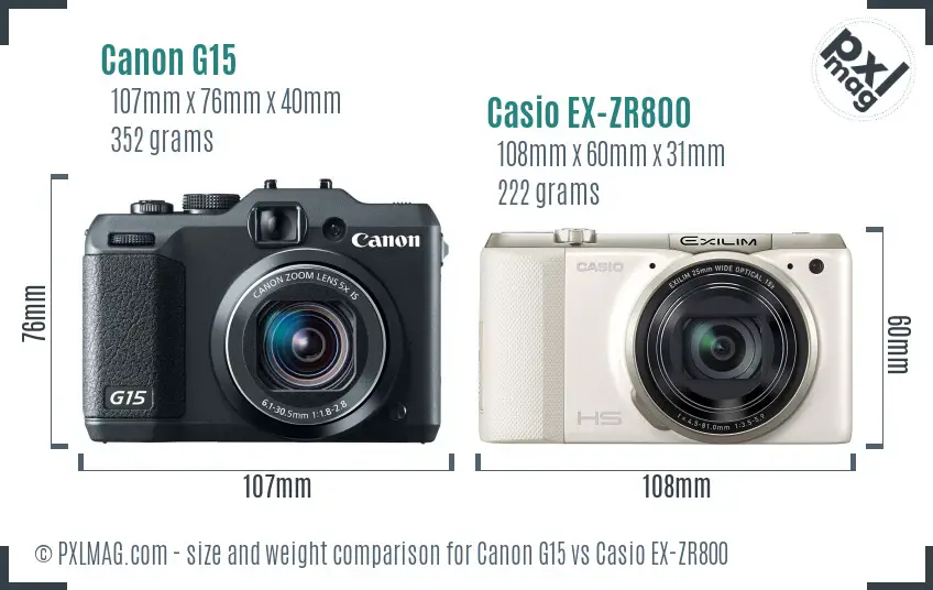 Canon G15 vs Casio EX-ZR800 size comparison Canon G15 vs Casio EX-ZR800 size comparison