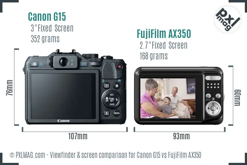 Canon G15 vs FujiFilm AX350 Screen and Viewfinder comparison Canon G15 vs FujiFilm AX350 Screen and Viewfinder comparison