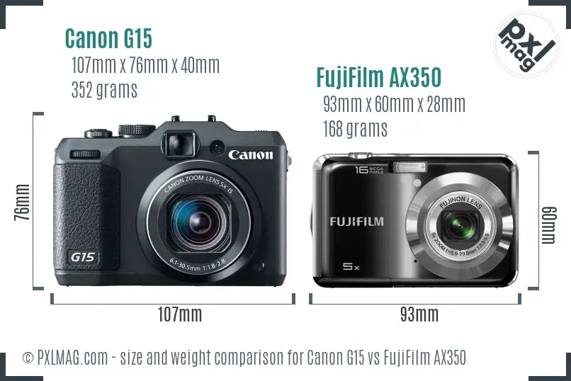 Canon G15 vs FujiFilm AX350 size comparison Canon G15 vs FujiFilm AX350 size comparison