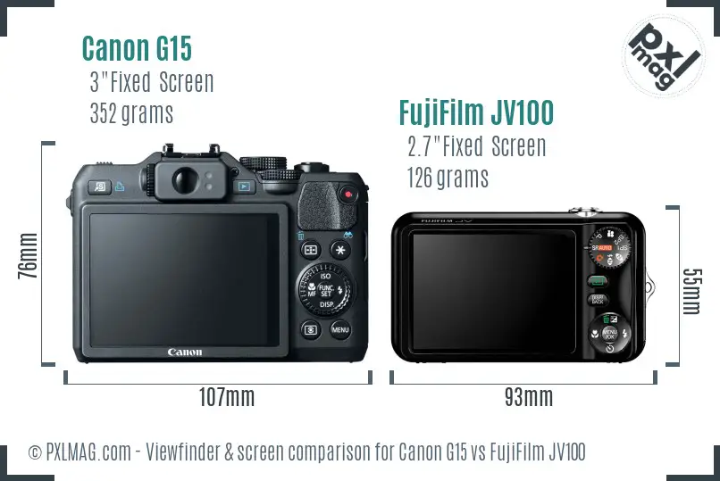 Canon G15 vs FujiFilm JV100 Screen and Viewfinder comparison