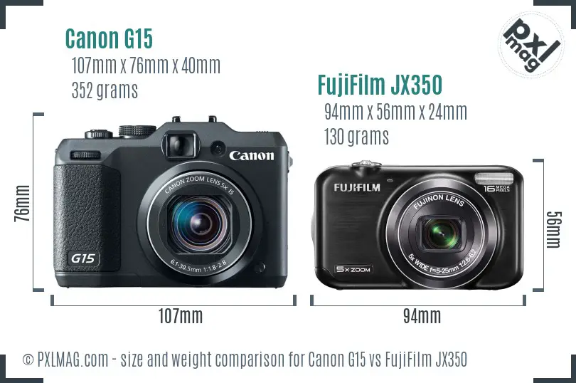 Canon G15 vs FujiFilm JX350 size comparison