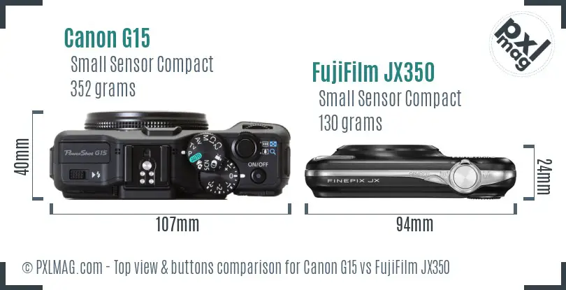 Canon G15 vs FujiFilm JX350 top view buttons comparison