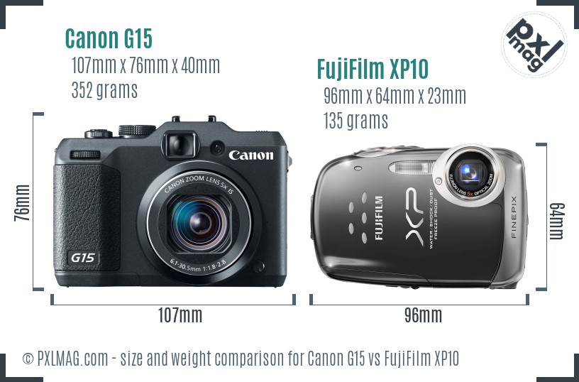 Canon G15 vs FujiFilm XP10 size comparison Canon G15 vs FujiFilm XP10 size comparison