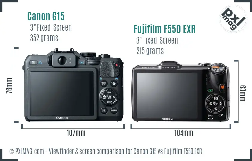 Canon G15 vs Fujifilm F550 EXR Screen and Viewfinder comparison