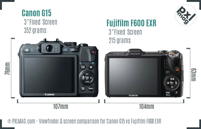 Canon G15 vs Fujifilm F600 EXR Screen and Viewfinder comparison