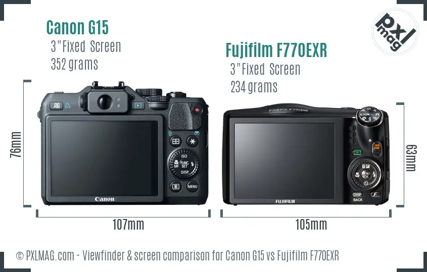 Canon G15 vs Fujifilm F770EXR Screen and Viewfinder comparison