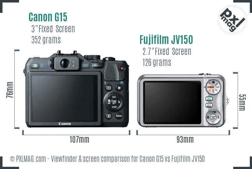 Canon G15 vs Fujifilm JV150 Screen and Viewfinder comparison